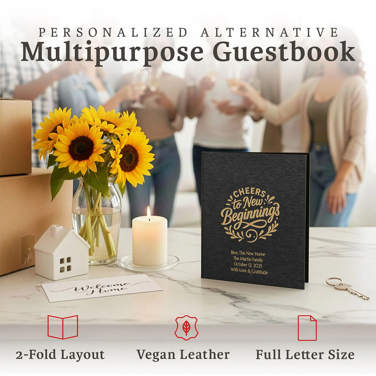 Personalized Multipurpose Guest Book - Cheers to New Beginnings (BLACK)